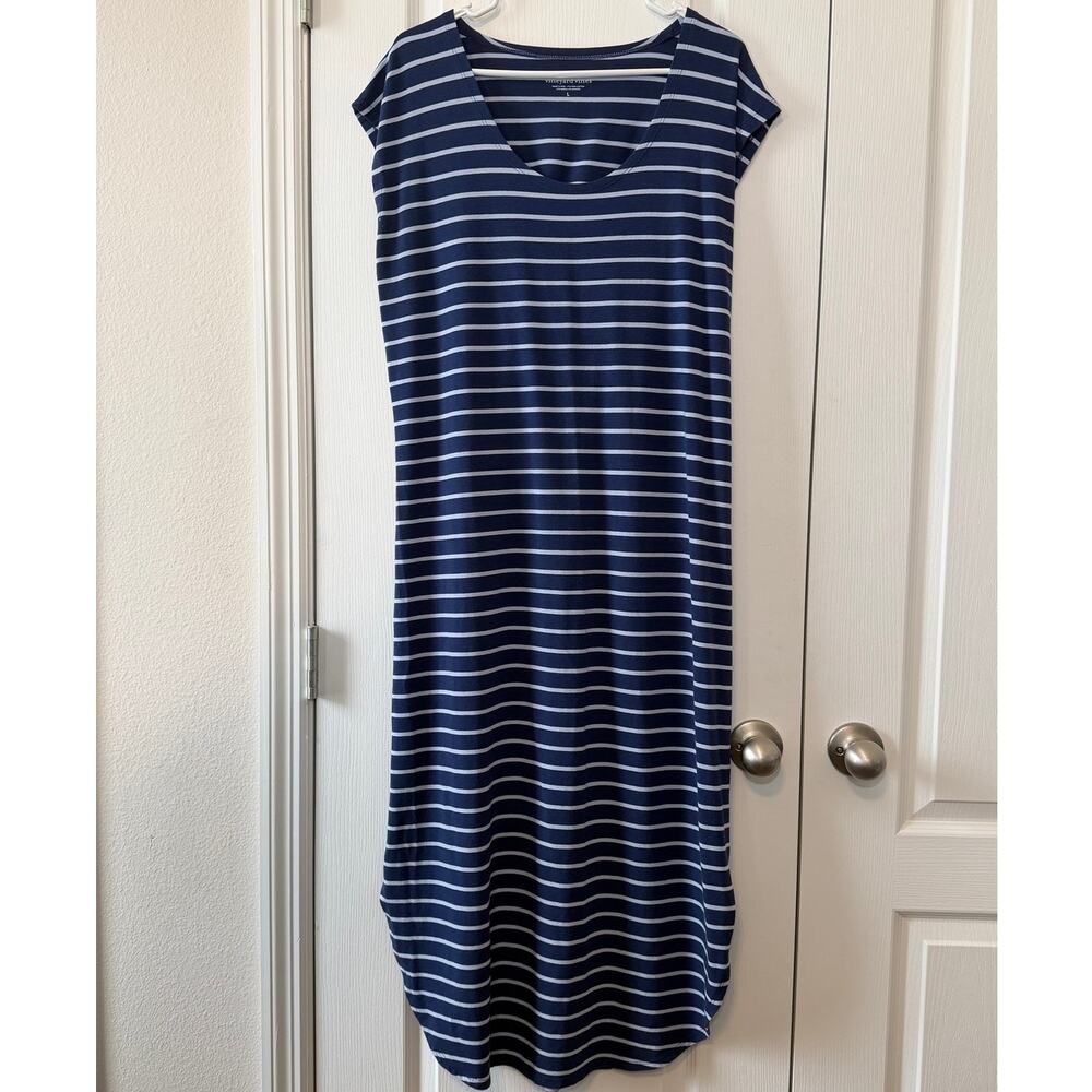 Vineyard Vines Women Size L-Navy White Striped T-Shirt Maxi Dress (Cap Sleeve)